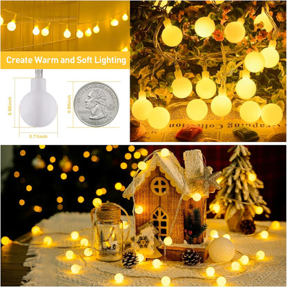 JMEXSUSS 100 LED Globe String Lights – 33ft Frosted Bedroom Decor, Warm White Ambient Lighting for Aesthetic Living Room and Dorm Setup