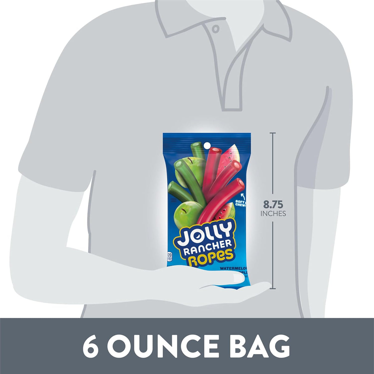 JOLLY RANCHER Ropes Assorted Fruity Chewy Rope Candy for Hiking Snacks, Beach Days, and Tailgating Treats, 6 oz