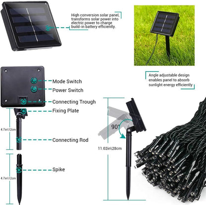 Joomer Solar String Lights – 72ft Outdoor Patio and Garden String Lights with 8 Modes and Ground Stake for Backyard, Pergola, and Camping