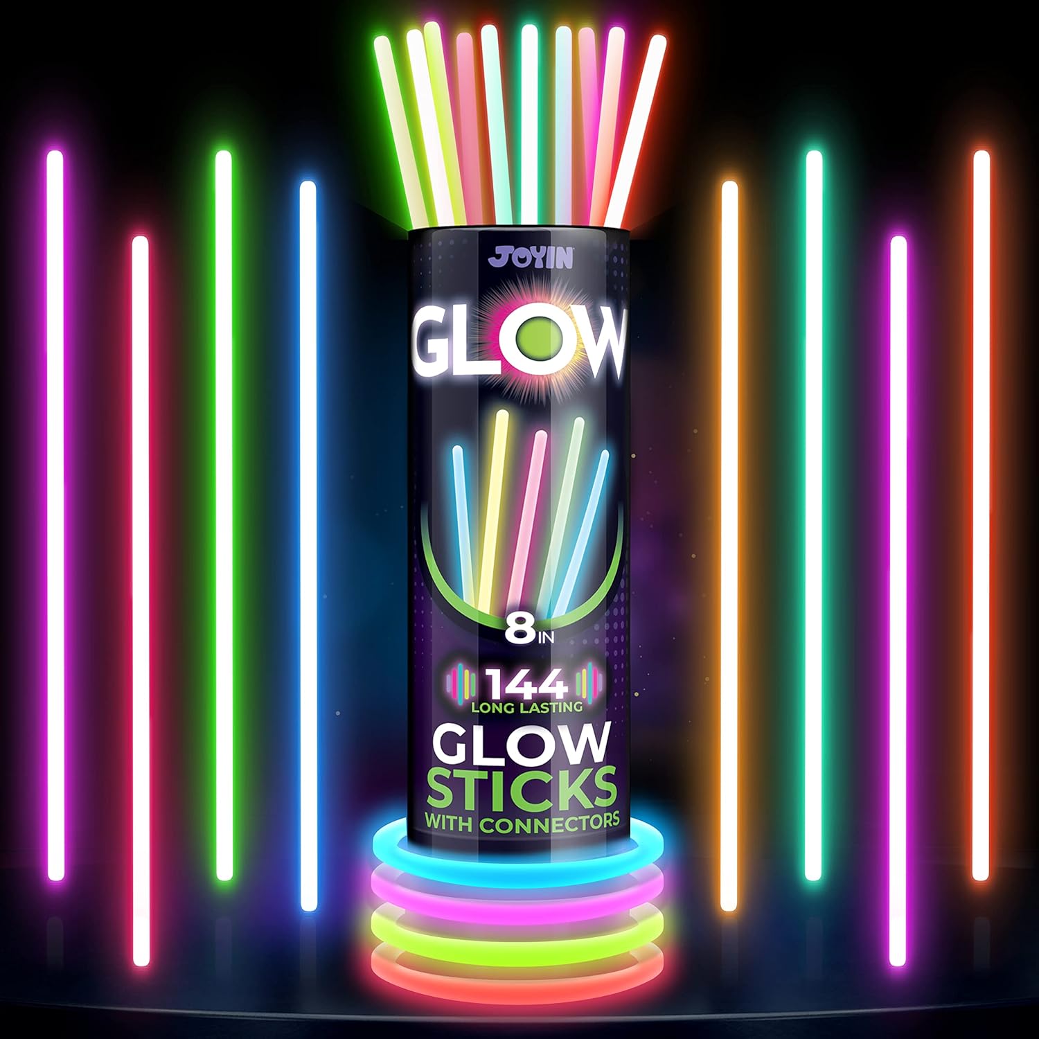 JOYIN 8-Inch Glowsticks 144 Pack – Waterproof Outdoor Glow Sticks for Camping, Backyard Parties, and Nighttime Hikes