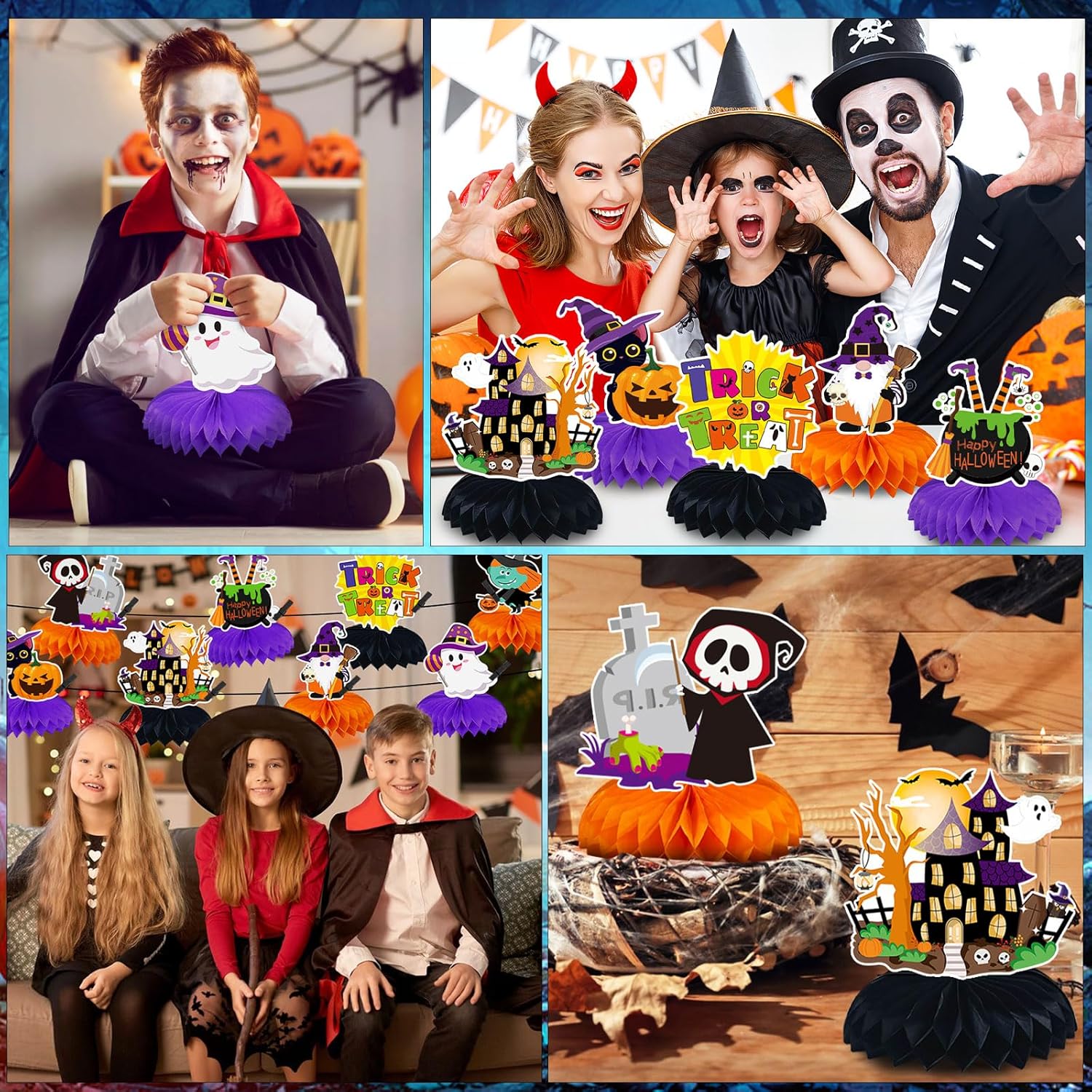 JULMELON Halloween Honeycomb Centerpiece 8 Pack as Hostess Gift and Party Favor Set