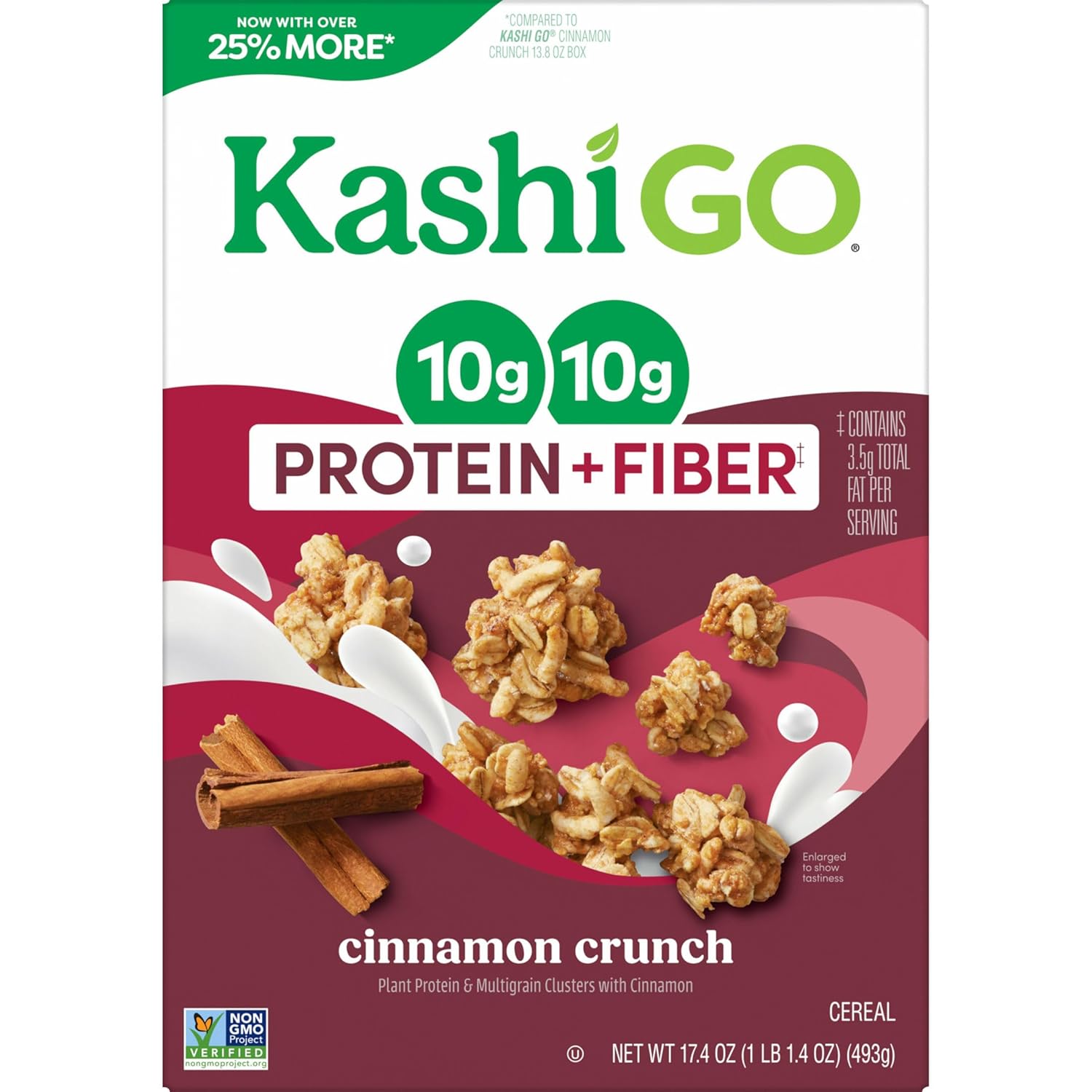 Kashi GO Cinnamon Crunch Cereal – Self-Care Morning Fuel with 10g Fiber and Plant Protein for Sustained Energy