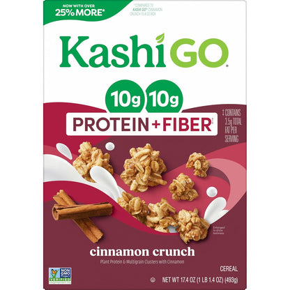 Kashi GO Cinnamon Crunch Cereal – Self-Care Morning Fuel with 10g Fiber and Plant Protein for Sustained Energy