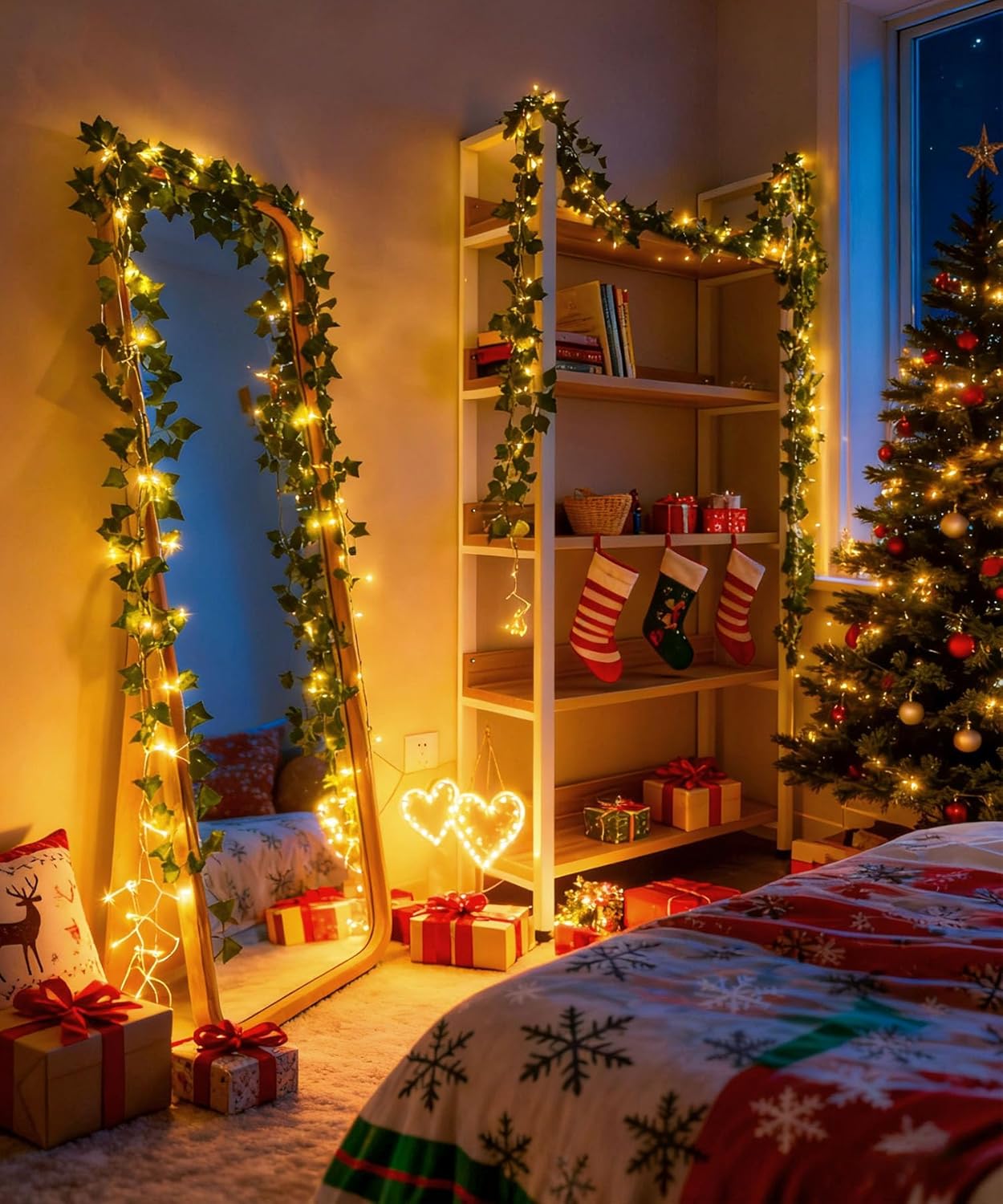 KASZOO Artificial Ivy Garland with LED Lights – 84ft Lush Greenery for Bedroom Walls and Living Room Aesthetic