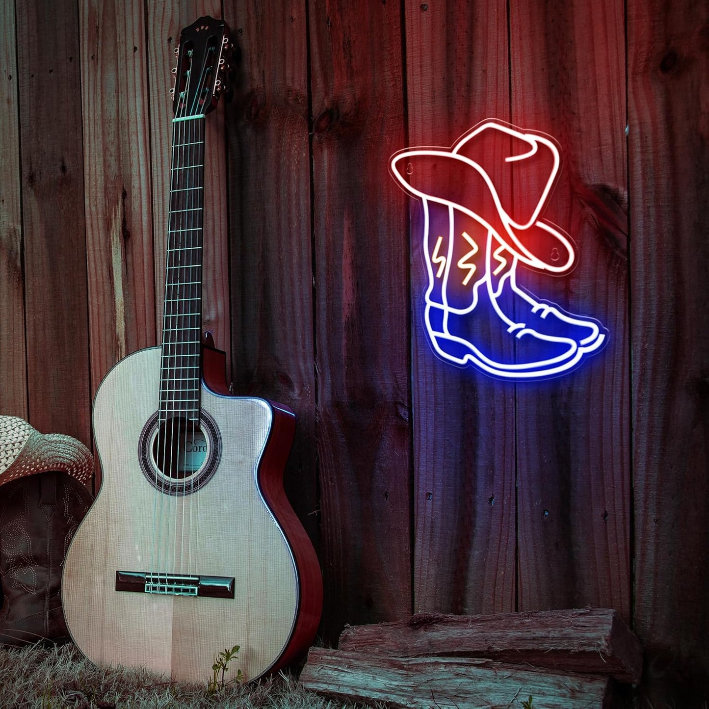 Kavaas Cowboy Boot Neon Sign – Cool-to-Touch LED Neon Nightlight for Baby's Room and Nursery, USB-Powered Flameless Western Wall Light