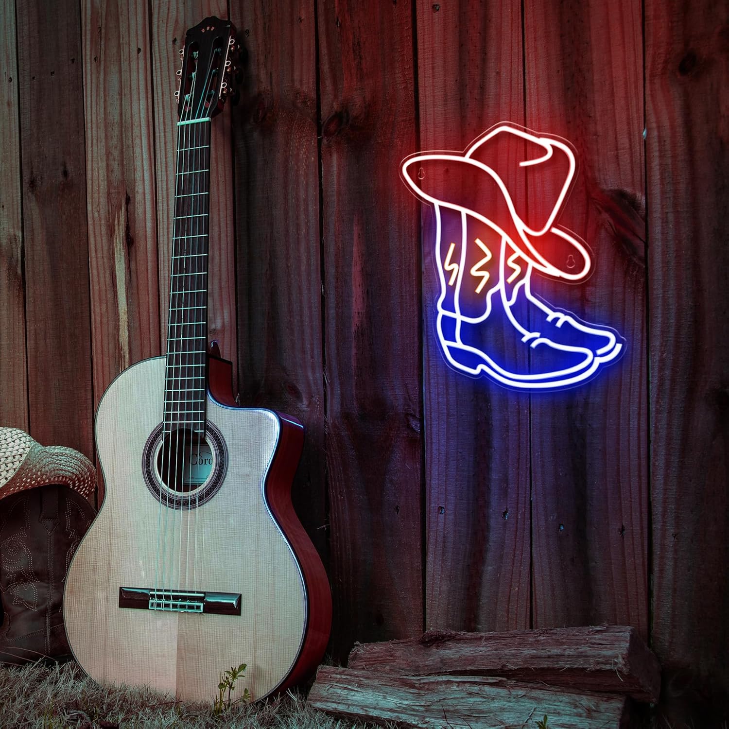 Kavaas Cowboy Boot Neon Sign – Cool-to-Touch LED Neon Nightlight for Baby's Room and Nursery, USB-Powered Flameless Western Wall Light