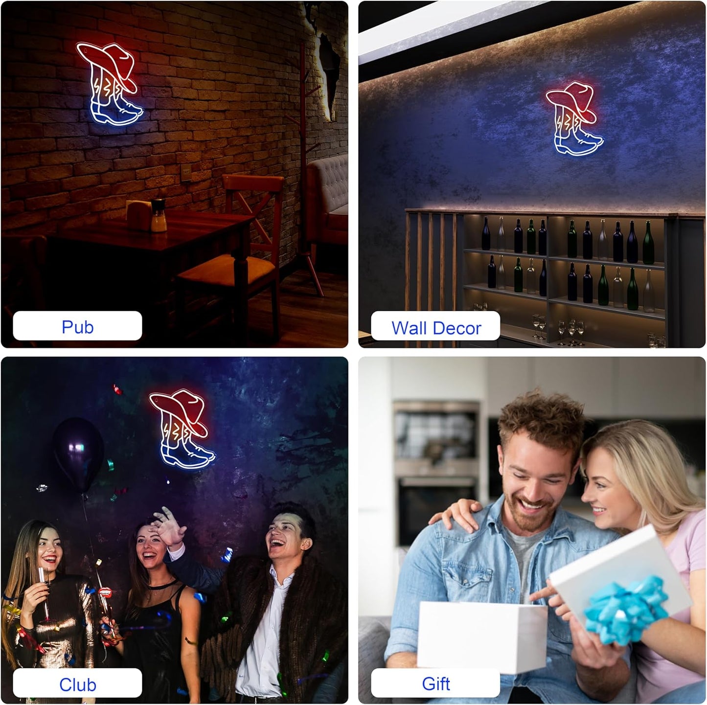 Kavaas Cowboy Boot Neon Sign – Cool-to-Touch LED Neon Nightlight for Baby's Room and Nursery, USB-Powered Flameless Western Wall Light
