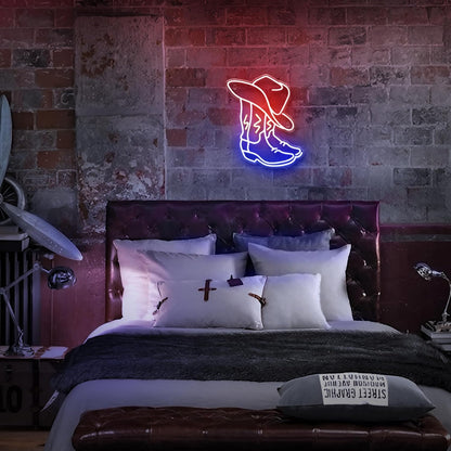 Kavaas Cowboy Boot Neon Sign – Cool-to-Touch LED Neon Nightlight for Baby's Room and Nursery, USB-Powered Flameless Western Wall Light