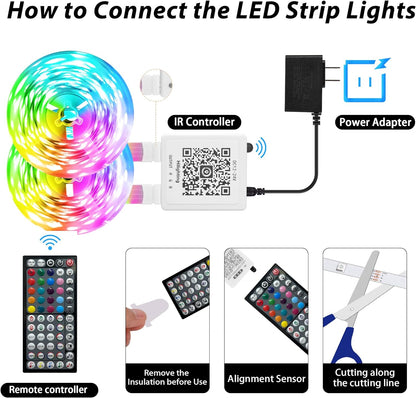 KeepEvol 150ft LED Strip Lights for Kids Room – Cool-to-Touch, Adhesive Backed RGB Lighting with Auto Timer