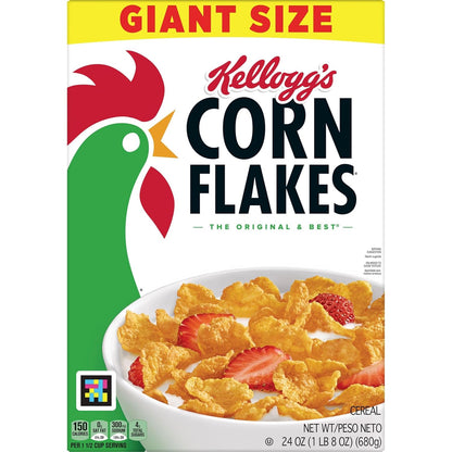 Kellogg's Corn Flakes Cereal – No-Prep Breakfast for Busy Professionals, Giant 24oz Box