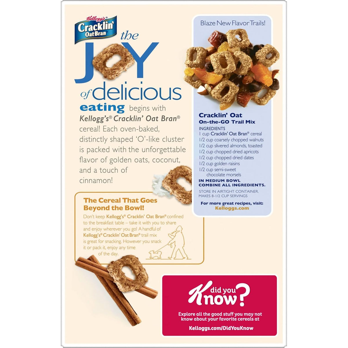 Kellogg's Cracklin' Oat Bran Breakfast Cereal, Fiber Cereal, Family Cereal, Original (3 Boxes) – Quick Desk Snack for Busy Home Office