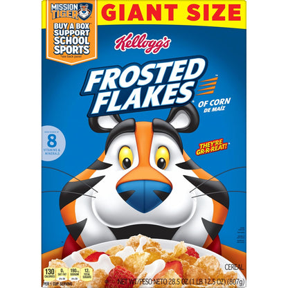 Kellogg's Frosted Flakes Breakfast Cereal, 28.5 oz Giant Size, Kid-Approved Frosted Corn Flakes for Family Breakfast Table