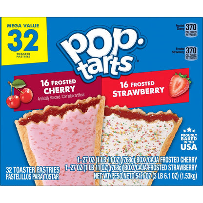 Kellogg's Pop-Tarts Frosted Strawberry and Cherry – Kid-Friendly Breakfast Pastry for Backpacks and After-School Snacks, 32 Ct