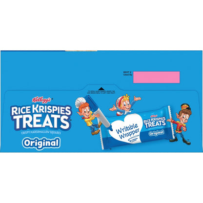 Kellogg's Rice Krispies Treats Crispy Marshmallow Squares – Mess-Free Road Trip Snack for Car Console and Passenger Seat, 12.4oz Box