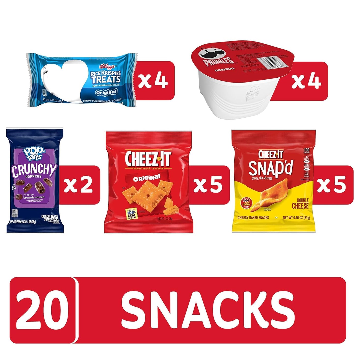 Kellogg's Snack Variety Pack – Road Trip and Car Cup Holder Snacks for Family Travel, 20 Single-Serve Pouches
