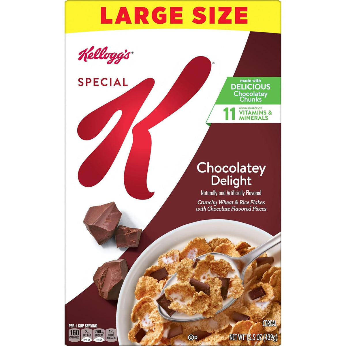 Kellogg's Special K Chocolatey Delight Cereal – Wellness Breakfast for the Apartment Bar, Fortified Low-Fat Cereal, 15.5oz