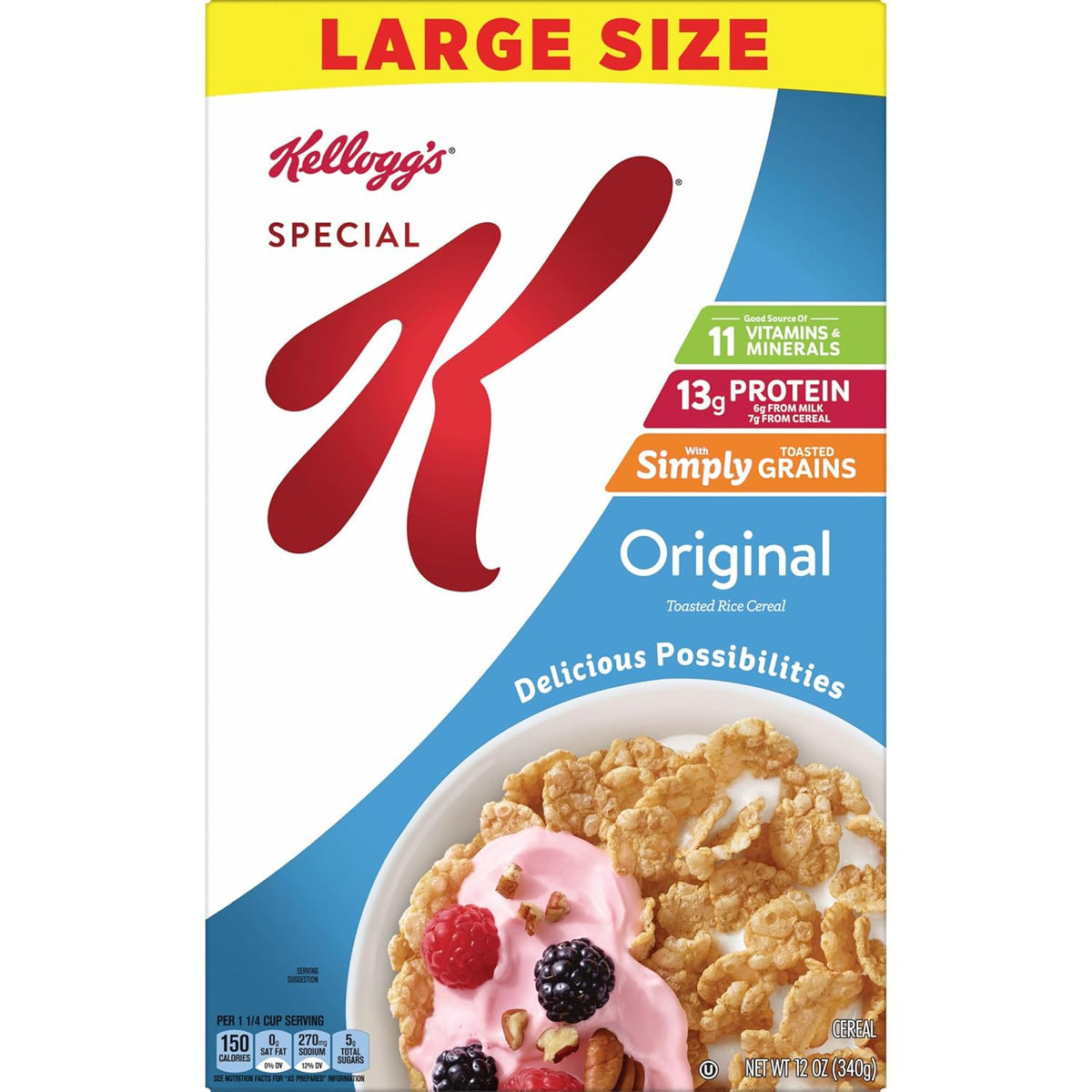 Kellogg's Special K Low-Fat Cereal – Clean-Label Morning Fuel for Nutrition Goals, Fortified Original Flavor in a 12oz Box
