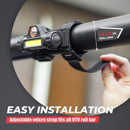 KEMIMOTO Roll Bar Work Light for UTV ATV Jobsite Tasks and Ranch Fieldwork Rechargeable Dual Mode 1.5-2.0 in Clamp