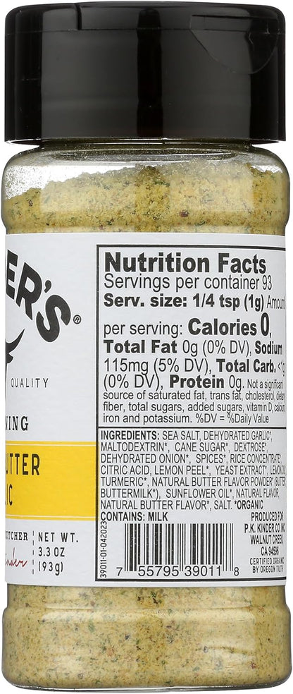KINDERS Organic Lemon Butter Garlic Seasoning – Clean-Label Pantry Essential for Wellness-Minded Home Cooks, 3.3 oz Resealable Jar
