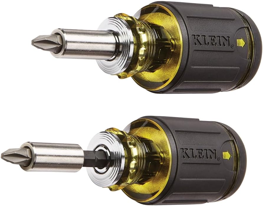 Klein Tools 32308 Stubby 8-in-1 Screwdriver – Replace Eight Drivers with One Compact Tool