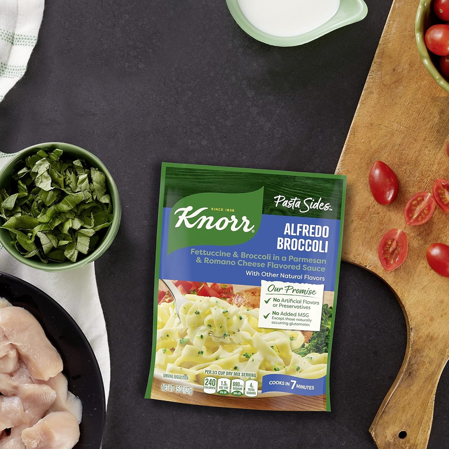 Knorr Pasta Sides Alfredo Broccoli – Streamlined Pantry Staple with No Additives, Pack of 8 Pouches