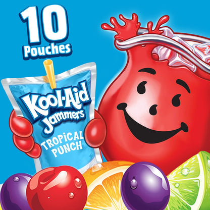 Kool-Aid Jammers Tropical Punch Kids Drink – Spill-Proof Lunchbox Pouches for Toddlers and School Snacks