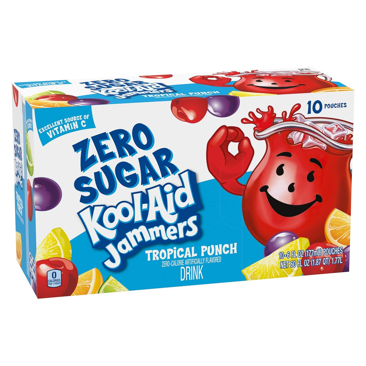 Kool-Aid Jammers Zero Sugar Tropical Punch Soft Drink, 6 fl oz Pouches, After-School Snack for Kids