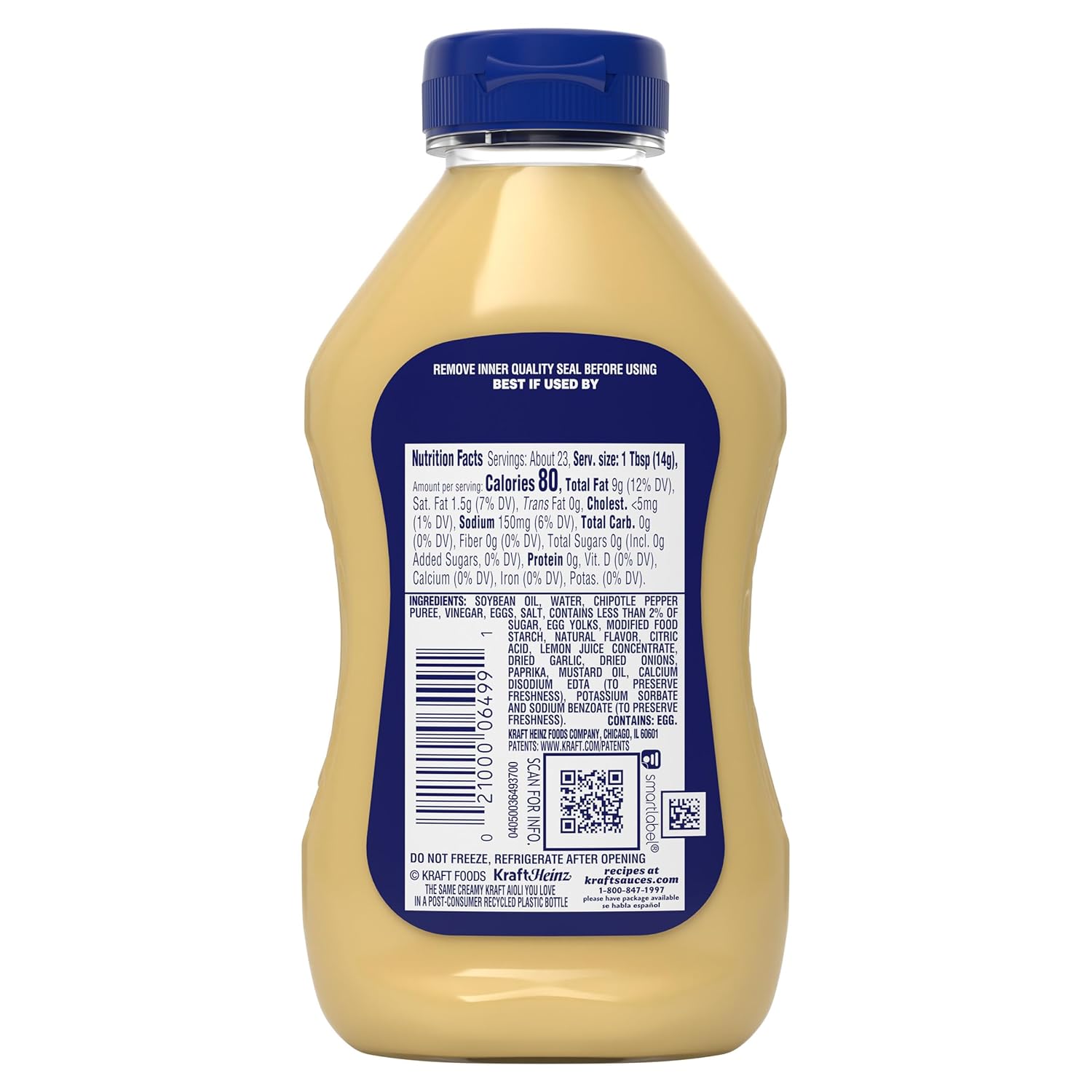 Kraft Chipotle Aioli 12 fl oz — Portable Sauce Bottle for Camping, Patio Grilling, and Outdoor Sandwich Topping