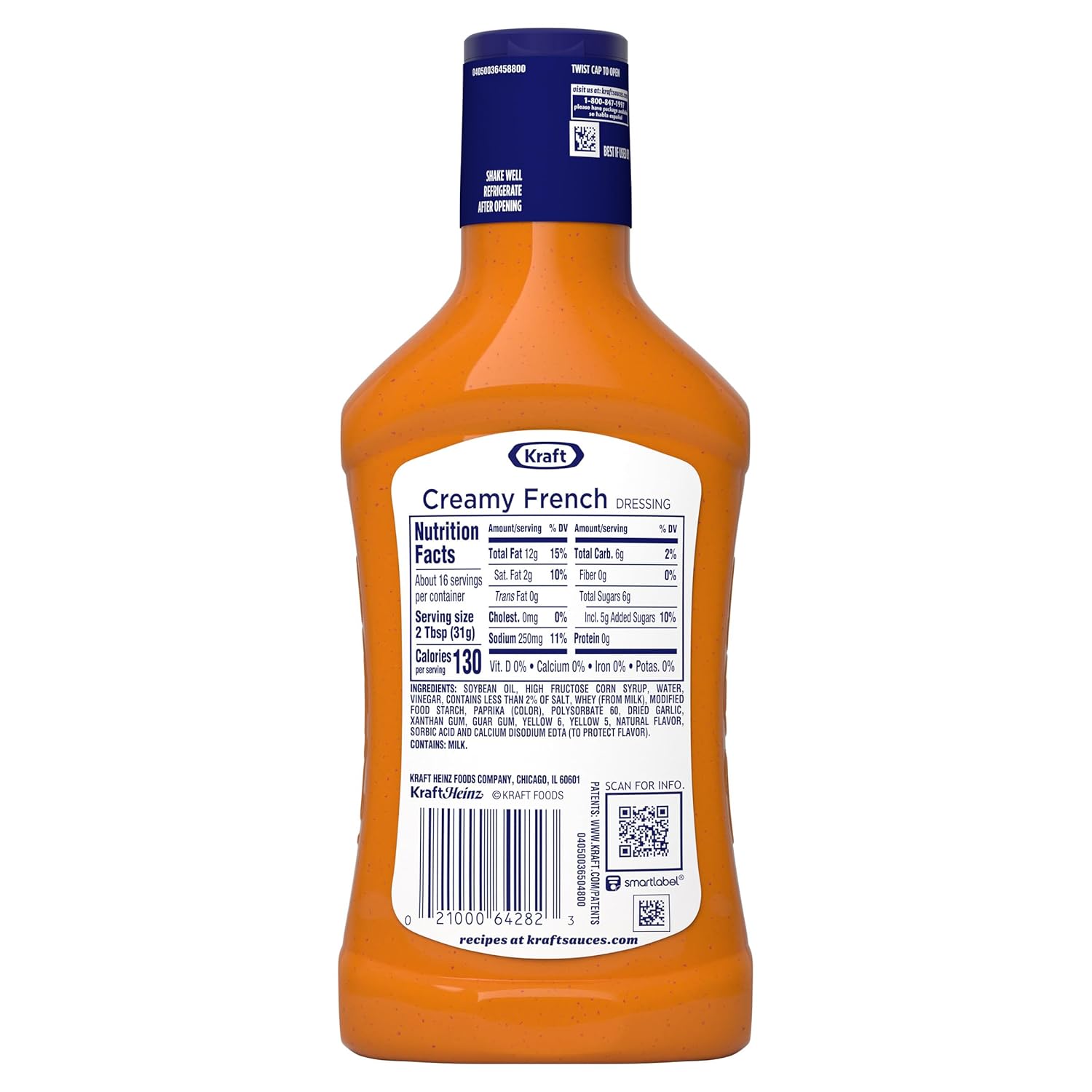 Kraft Creamy French Dressing – Picnic Table Dressing for Fresh Veggie Platters, 16 fl oz Bottle