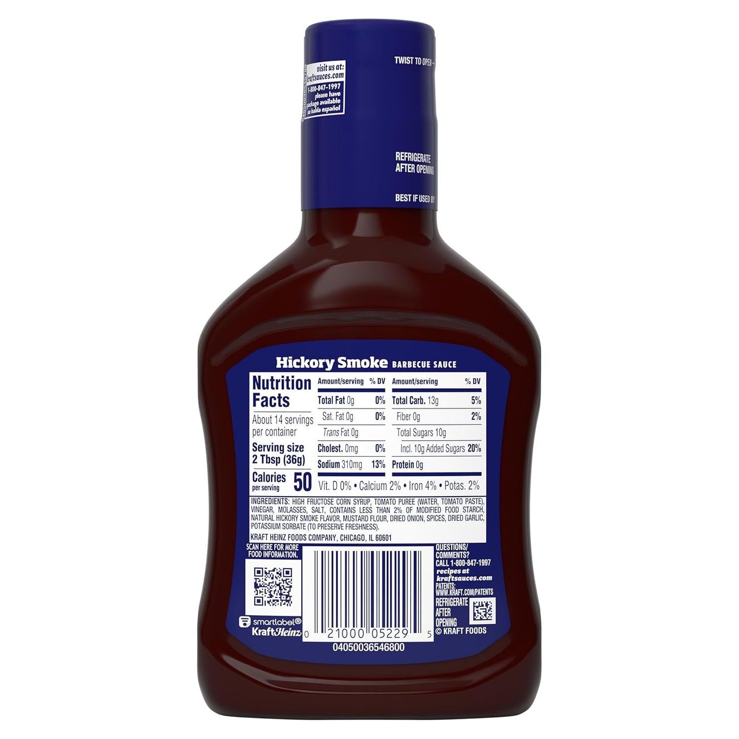 Kraft Hickory Smoke Barbecue Sauce, 17.5 oz Bottle – Portable BBQ Dipping Sauce for Camping, Picnics, and Patio Grilling