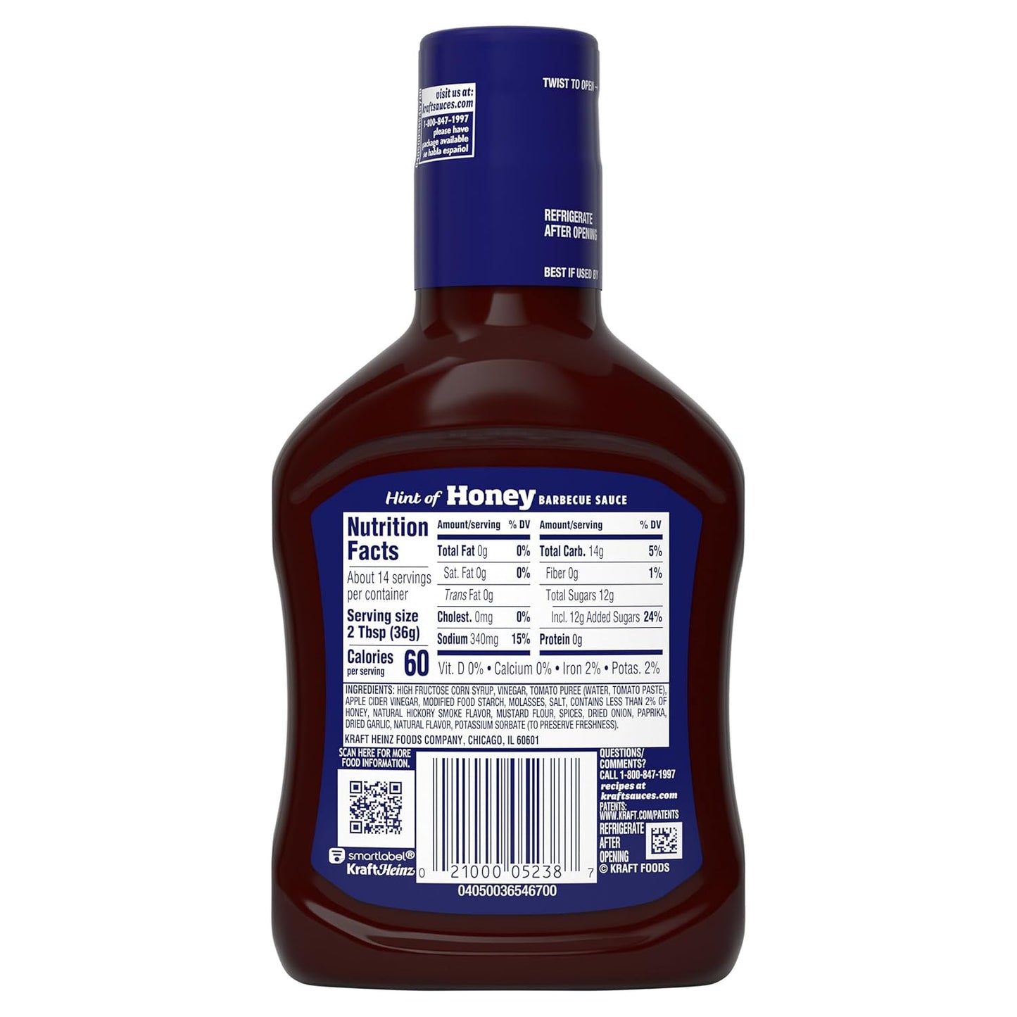 Kraft Hint of Honey Slow-Simmered Barbecue BBQ Sauce 18 oz – Housewarming Gift for Grilling Hosts and New Homeowners