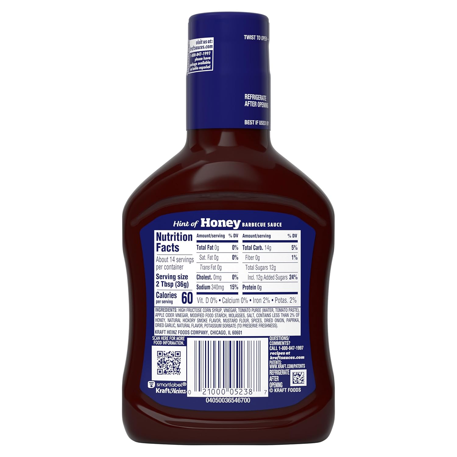 Kraft Hint of Honey Slow-Simmered Barbecue BBQ Sauce 18 oz – Housewarming Gift for Grilling Hosts and New Homeowners
