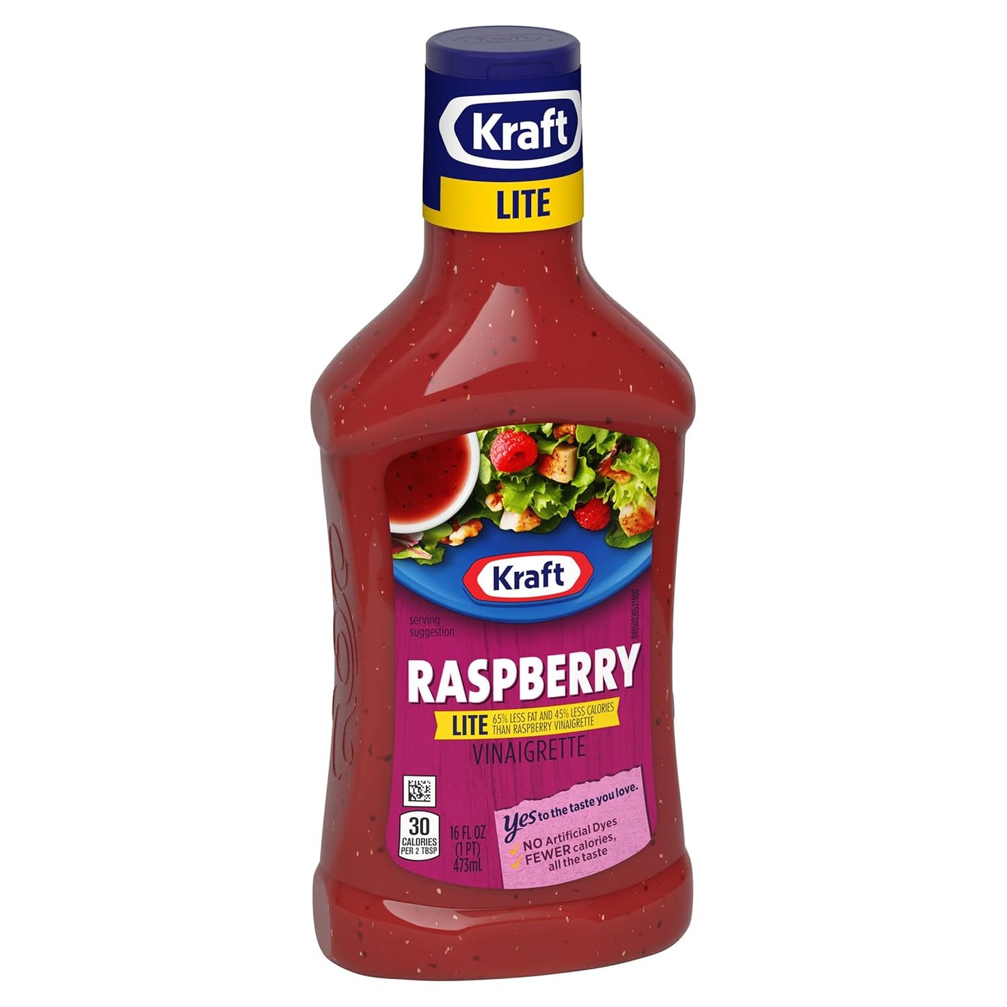 Kraft Raspberry Vinaigrette Lite – Low-Fat, No Artificial Dyes Dressing for Wellness Routines and Light Lunches, 16 fl oz