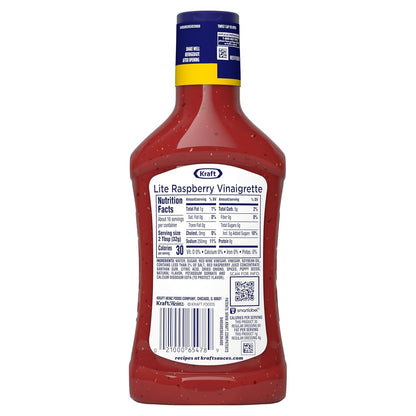 Kraft Raspberry Vinaigrette Lite – Low-Fat, No Artificial Dyes Dressing for Wellness Routines and Light Lunches, 16 fl oz