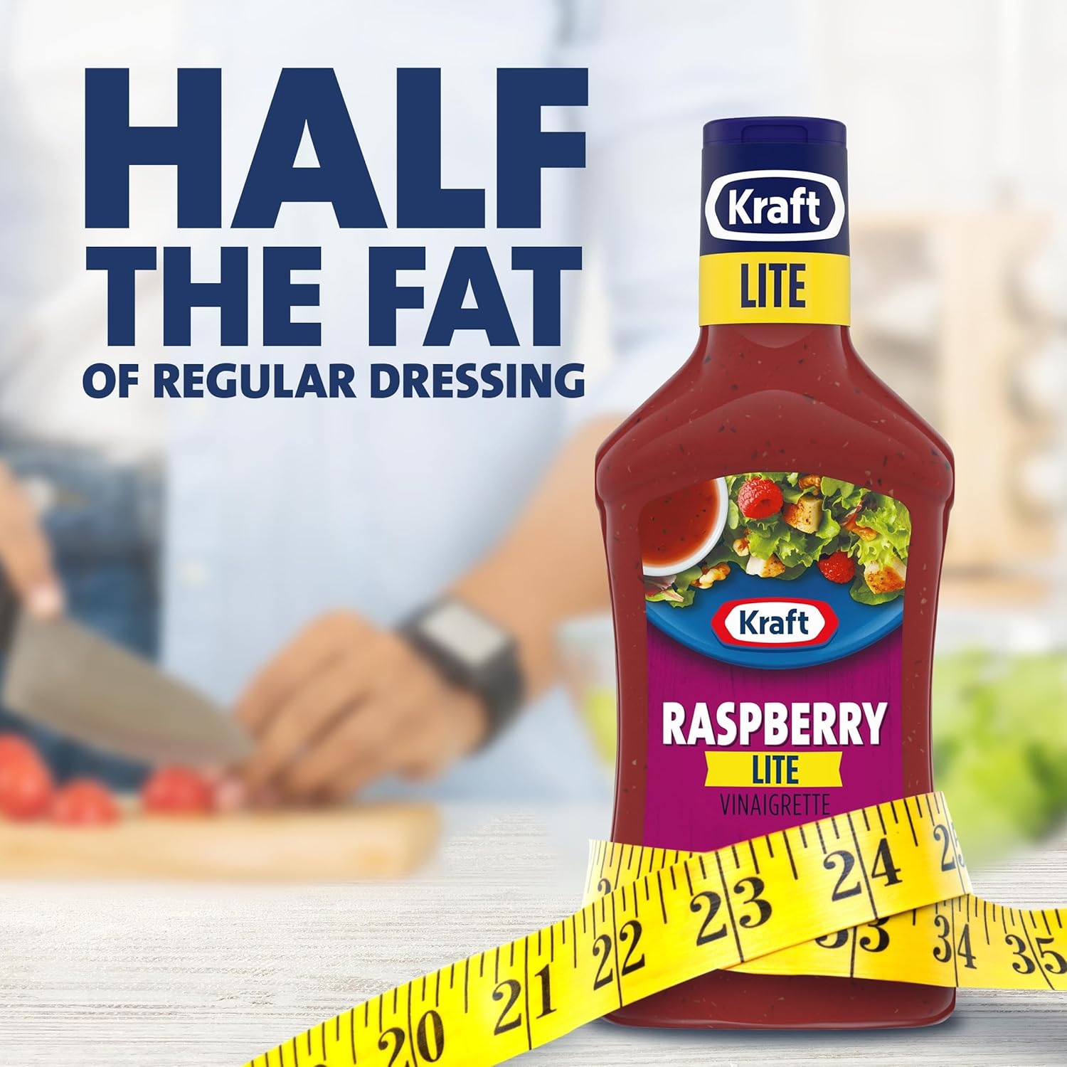 Kraft Raspberry Vinaigrette Lite – Low-Fat, No Artificial Dyes Dressing for Wellness Routines and Light Lunches, 16 fl oz