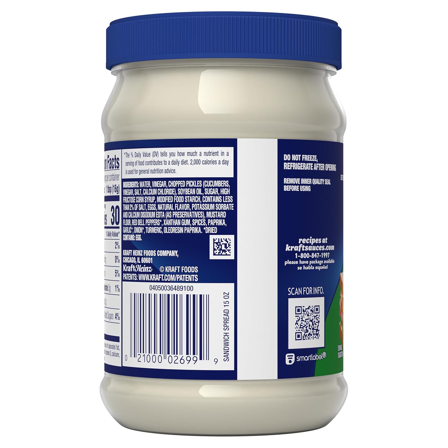 Kraft Sandwich Spread – Portable Picnic Spread for Backyard Burgers and Hot Dogs, 15 fl oz