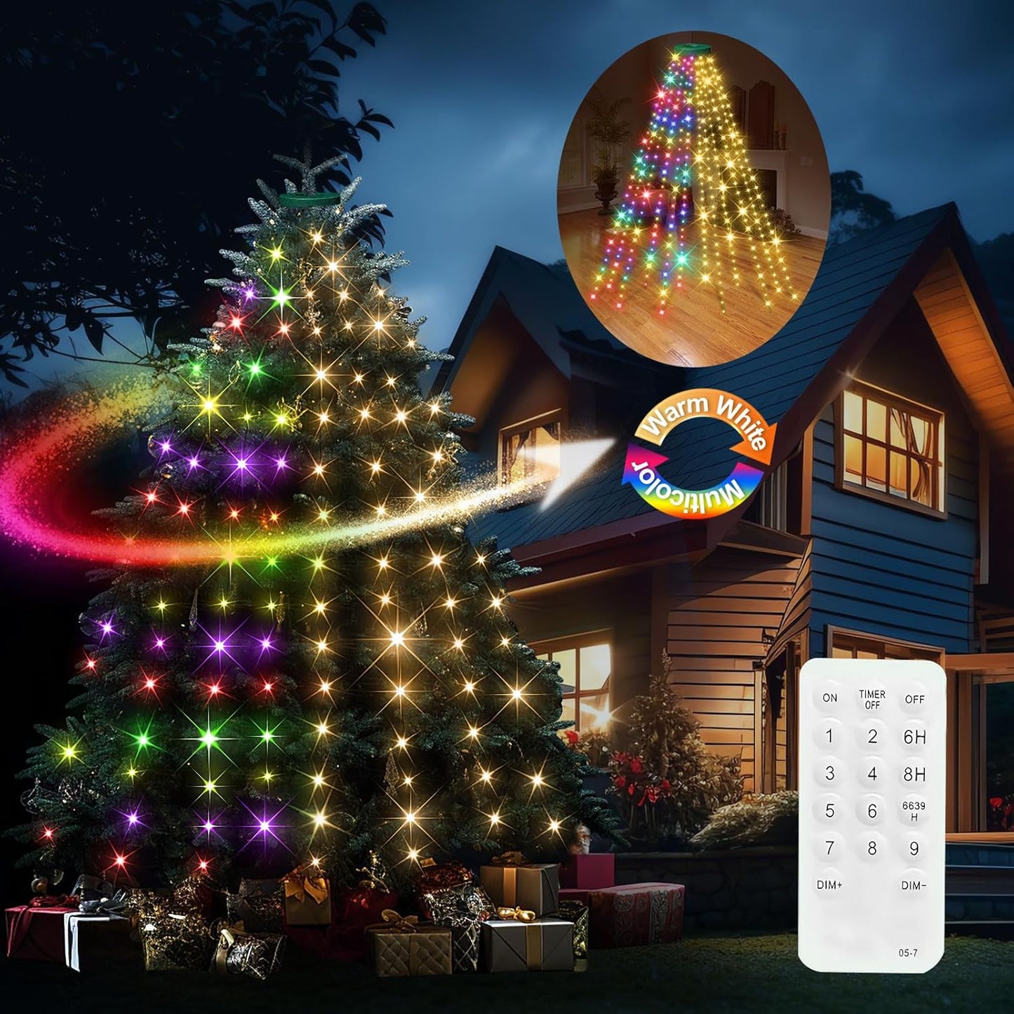 Kringle Bros Halo Christmas Tree Lights – Cozy Living Room Decor, 432 LED Teardrop String with Remote
