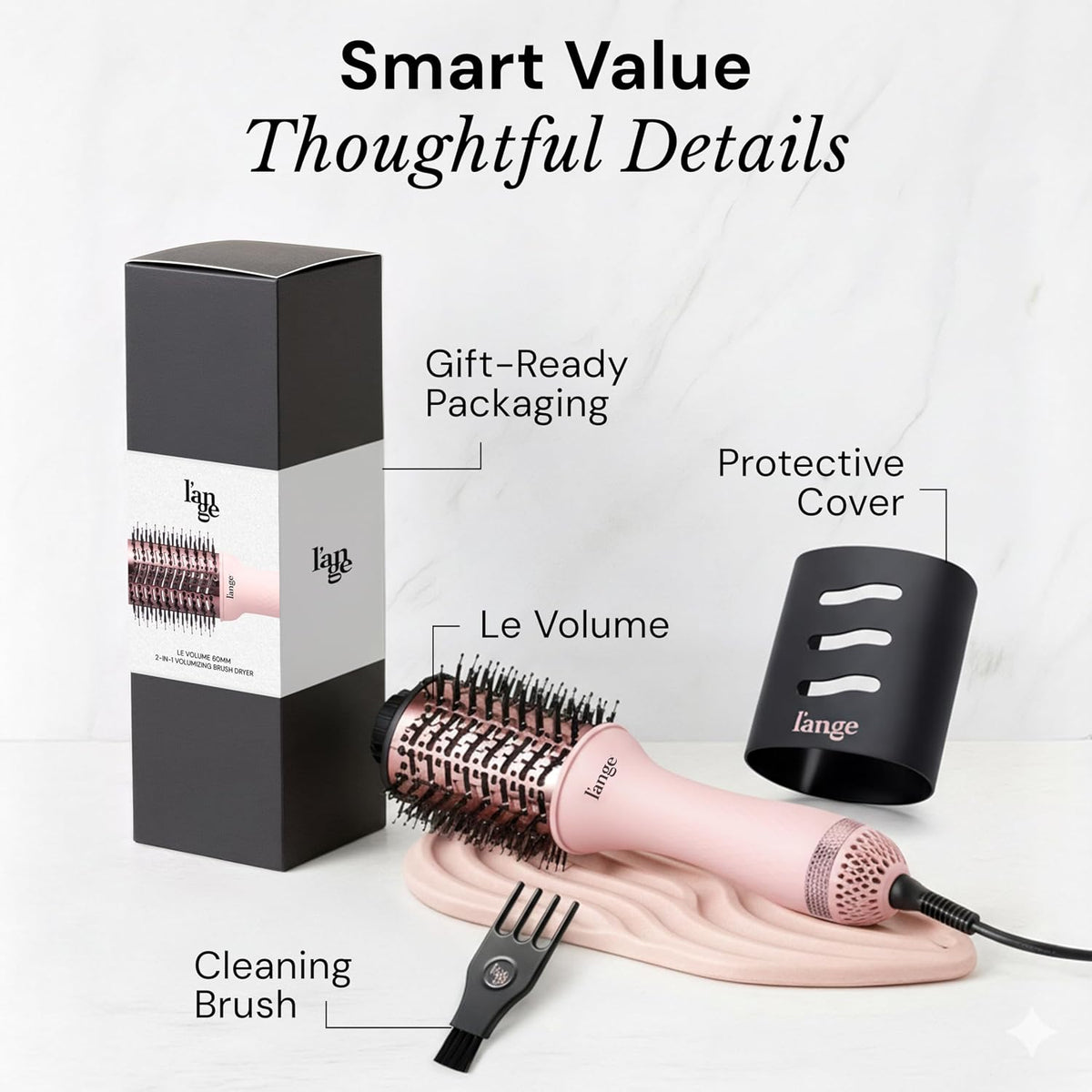 L'ANGE HAIR Le Volume Titanium Blow Dryer Brush – Thoughtful Birthday Gift for Her, One-Step Volumizing Hot Air Styler