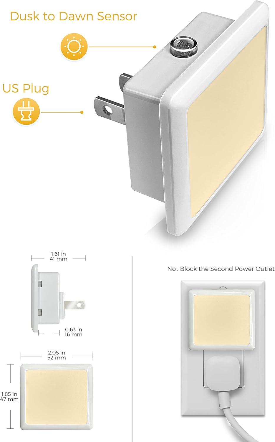 L LOHAS LED Night Light – Child-Safe Nursery and Bedroom Plug-in Light, Cool-Touch 0.3W Dusk-to-Dawn Sensor