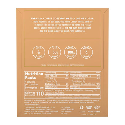 La Colombe Vanilla Draft Latte - Portable Cold Brew for Road Trips, 4-Pack of 9oz Cans with Sip-Thru Lids