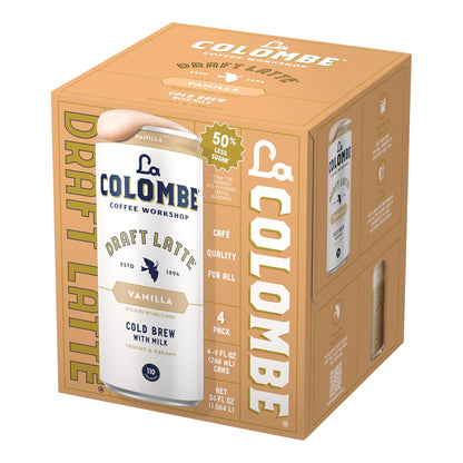 La Colombe Vanilla Draft Latte - Portable Cold Brew for Road Trips, 4-Pack of 9oz Cans with Sip-Thru Lids