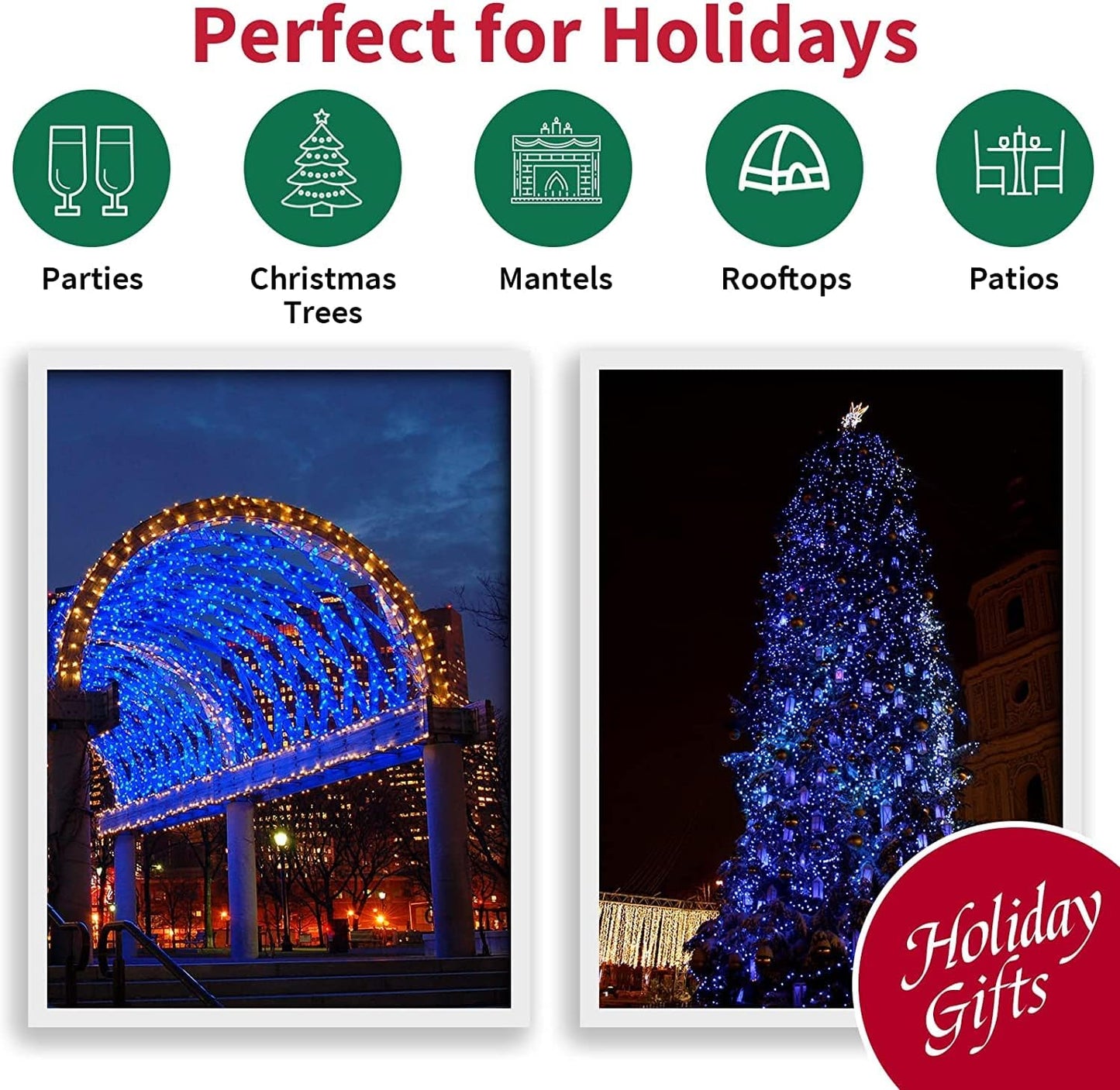 LAMPHOME UL Certified Blue Christmas Lights 100 Count – Fuse-Protected Indoor and Outdoor Holiday Lighting for Homes with Kids and Pets
