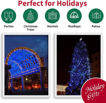LAMPHOME UL Certified Blue Christmas Lights 100 Count – Fuse-Protected Indoor and Outdoor Holiday Lighting for Homes with Kids and Pets