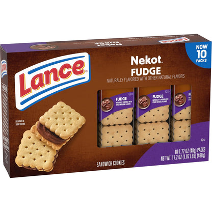 Lance Sandwich Cookies, Nekot Fudge, Individually Wrapped Travel Snack Packs for Road Trips and Commutes