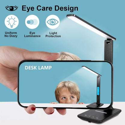 LAOPAO Designer Desk Lamp with Wireless Charger – Bedroom Decor Accent with LCD Clock, Warm-to-Cool Light, and Modern Black Finish