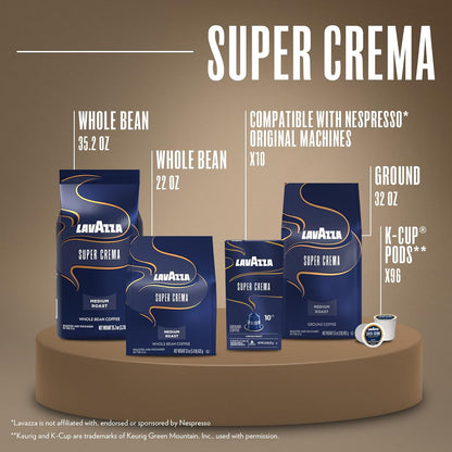 Lavazza Super Crema Aluminum Capsules for Nespresso Original Machines – Clean Single-Serve Espresso for Uncluttered Kitchens
