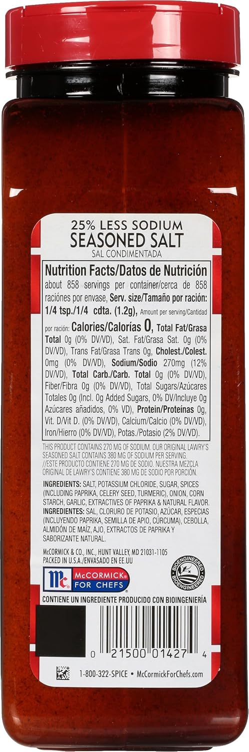 Lawry's 25% Less Sodium Seasoned Salt – Bulk Seasoning for Catering Kitchens, Prep Lines and Banquet Stations