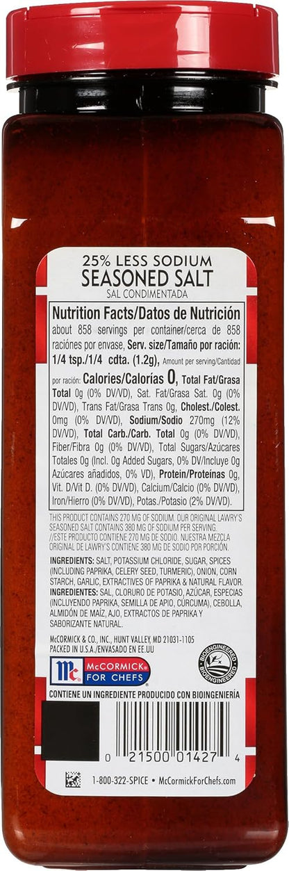 Lawry's 25% Less Sodium Seasoned Salt – Bulk Seasoning for Catering Kitchens, Prep Lines and Banquet Stations