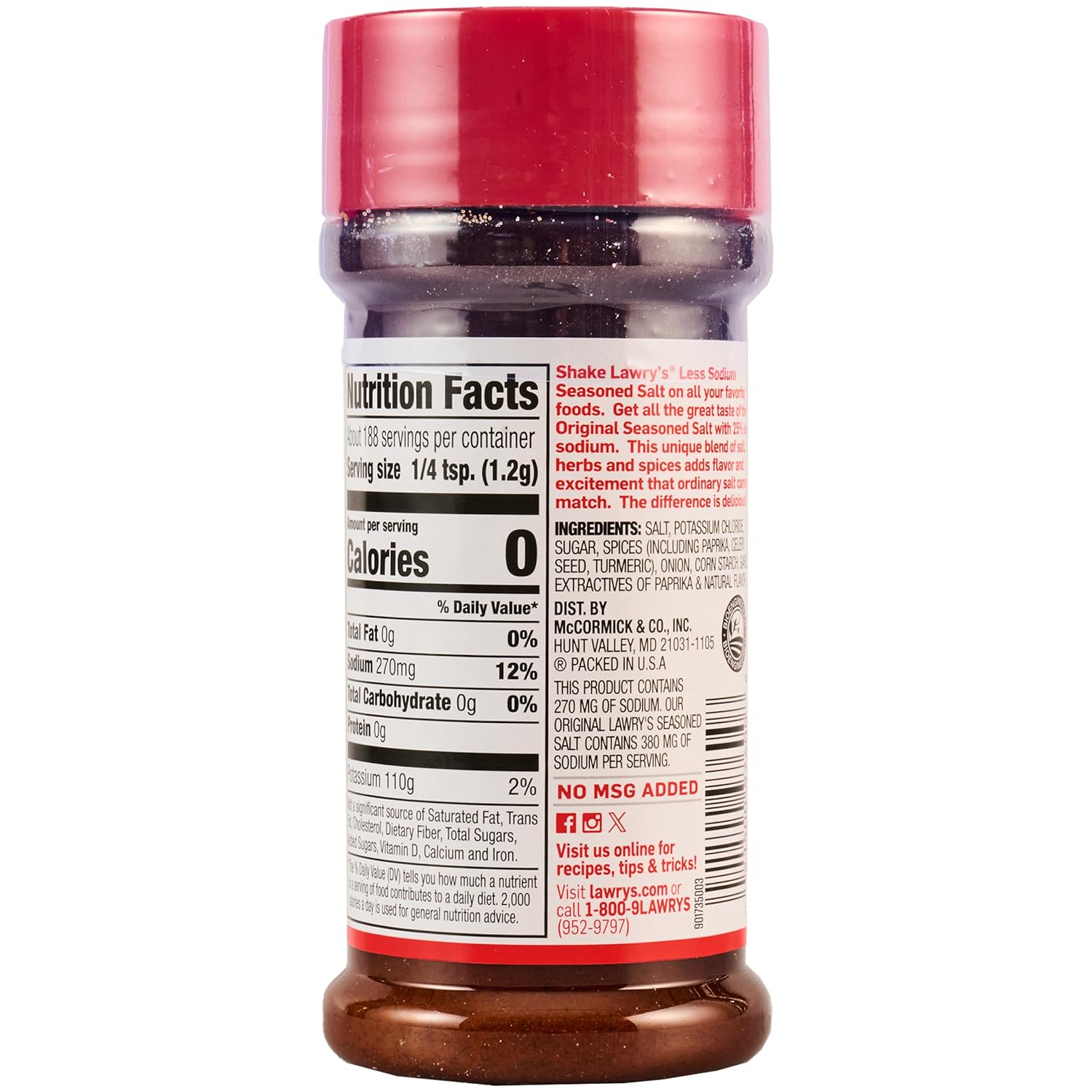 Lawry's 25% Less Sodium Seasoned Salt – Wellness Kitchen Seasoning for Sodium-Conscious Meal Prep