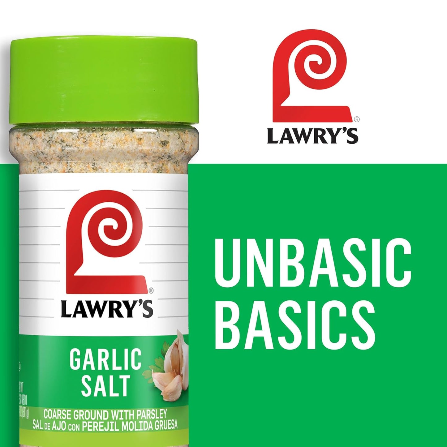 Lawry's Garlic Salt – Safe Pantry Staple for Busy Family Dinners, Kosher Certified Blend for Chicken & Fries, 11 oz